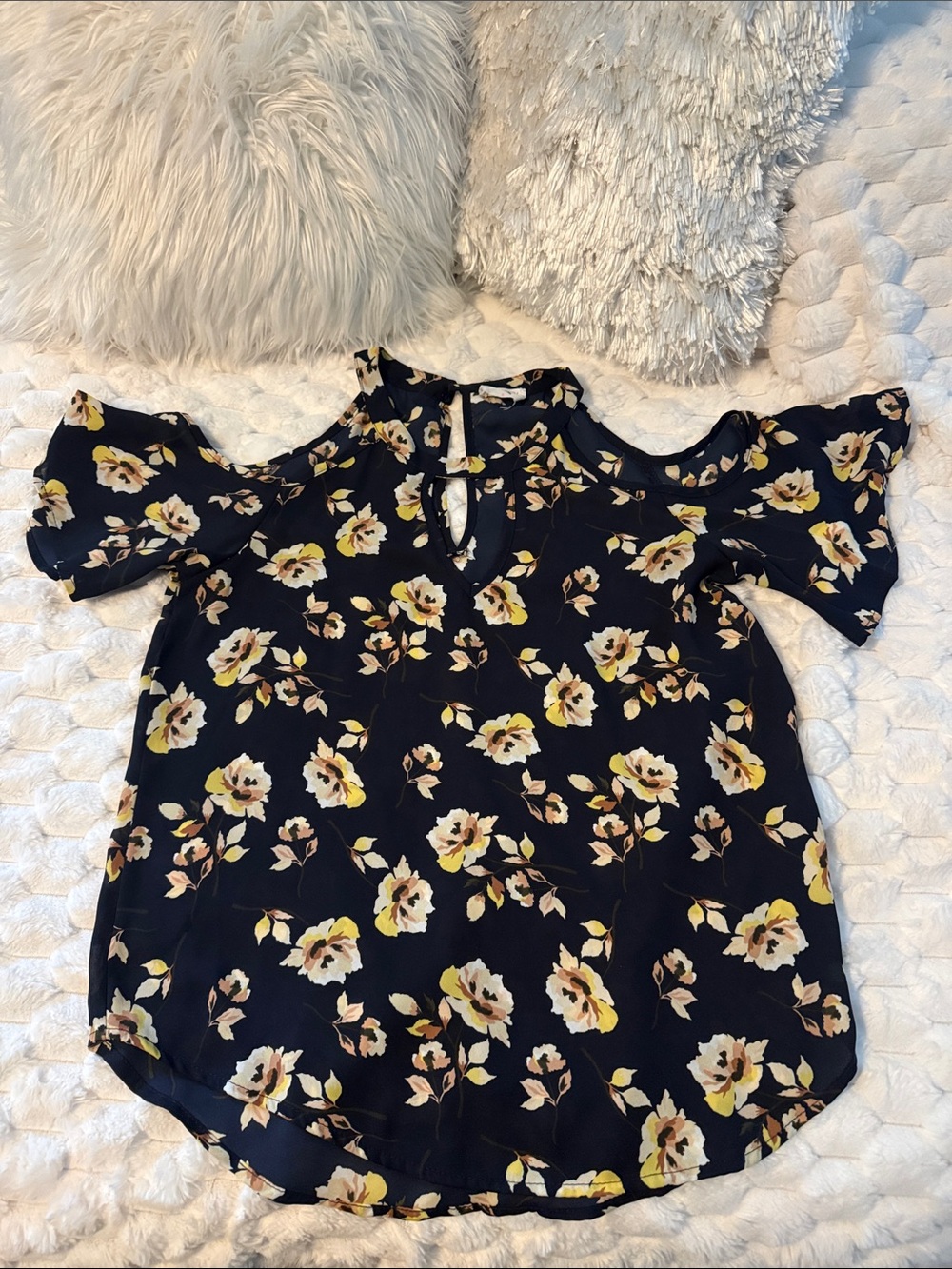 Sienna Sky Navy Floral Cold-Shoulder Blouse
